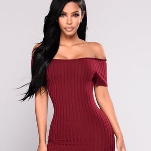 Off the shoulder wine dress
